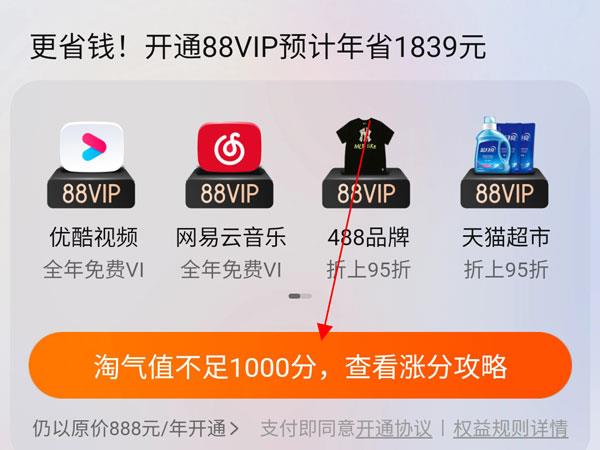 88vip淘气值不够怎么办?88vip淘气值不足1000分查看涨分攻略截图