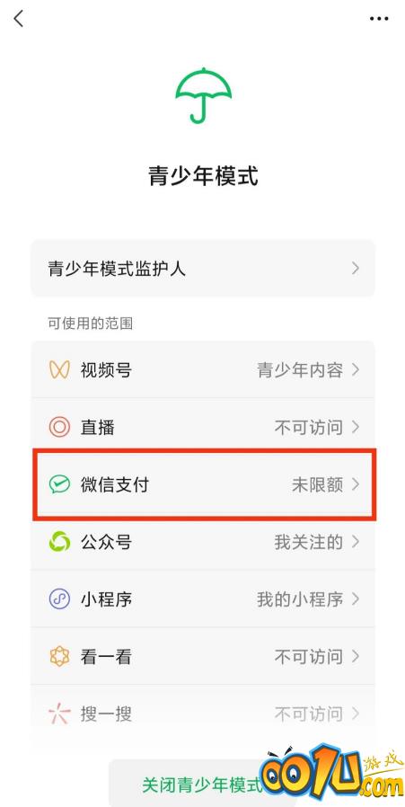 微信青少年模式如何设置限制付款?微信青少年模式设置限制付款教程截图